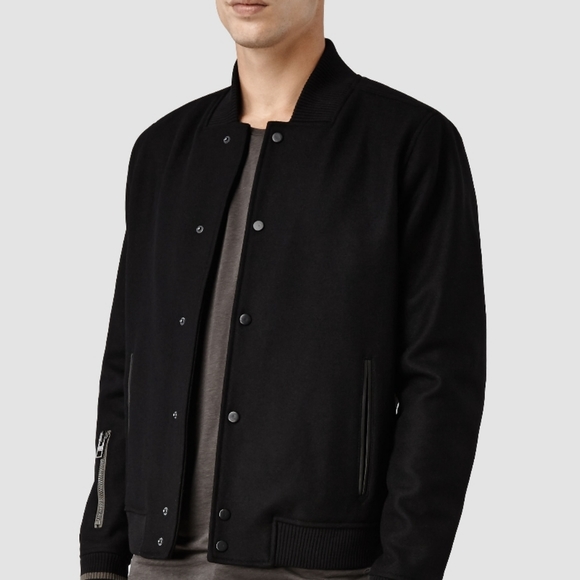 AllSaints Wool Meron Bomber Jacket Size XS Black - Picture 11 of 11